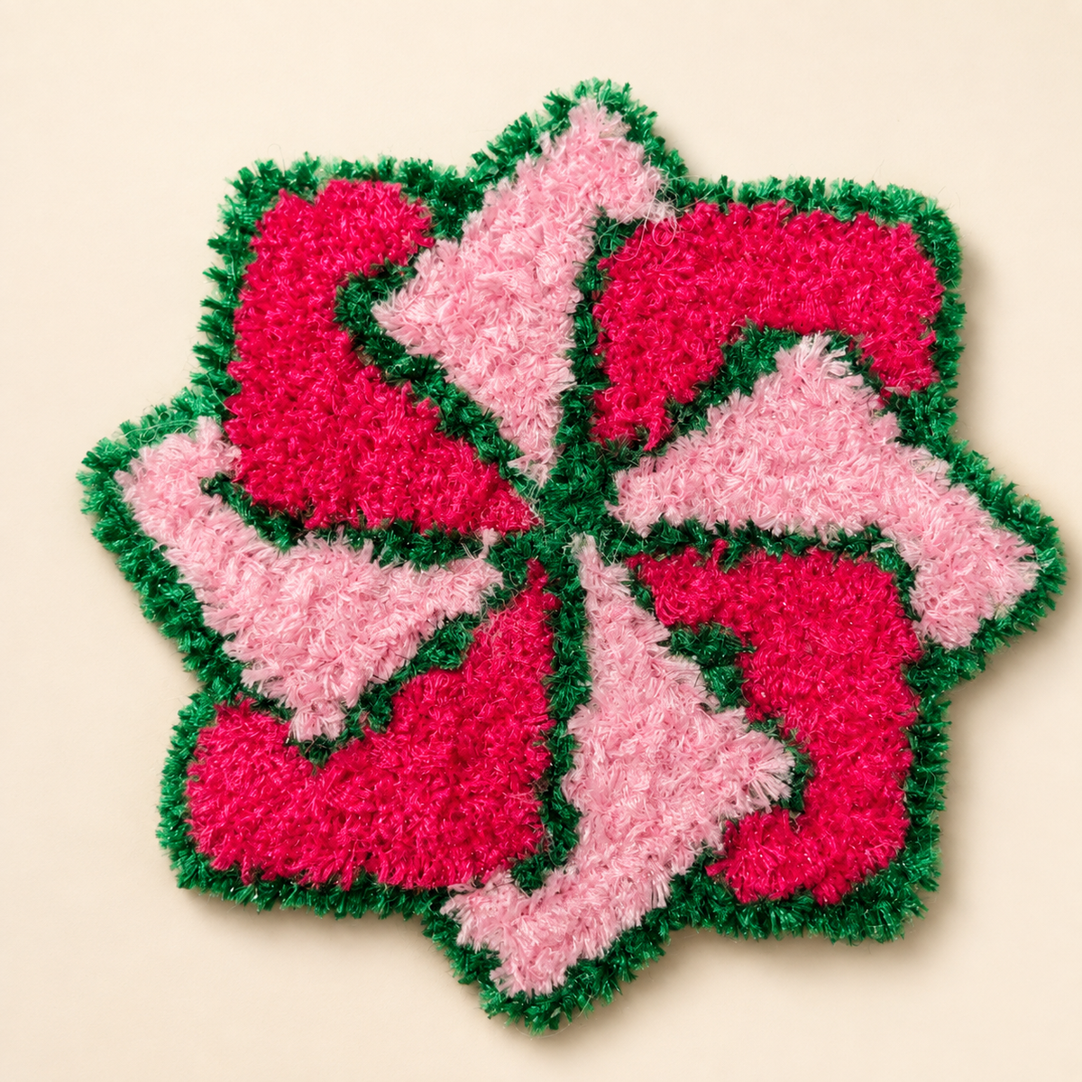Pink and light pink handmade floral star decorative mat 