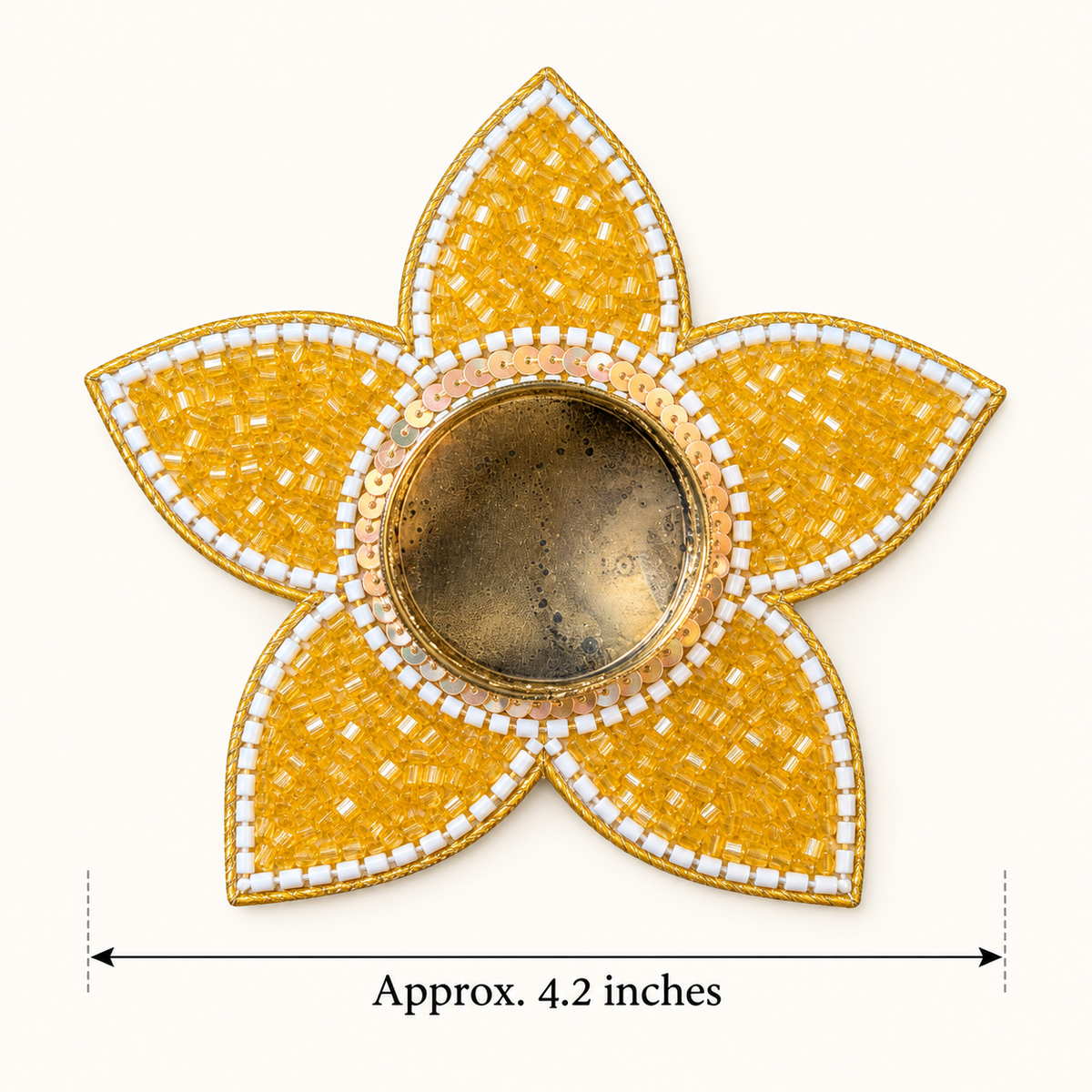 Beaded flower holder measuring approximately 4.2 inches across
