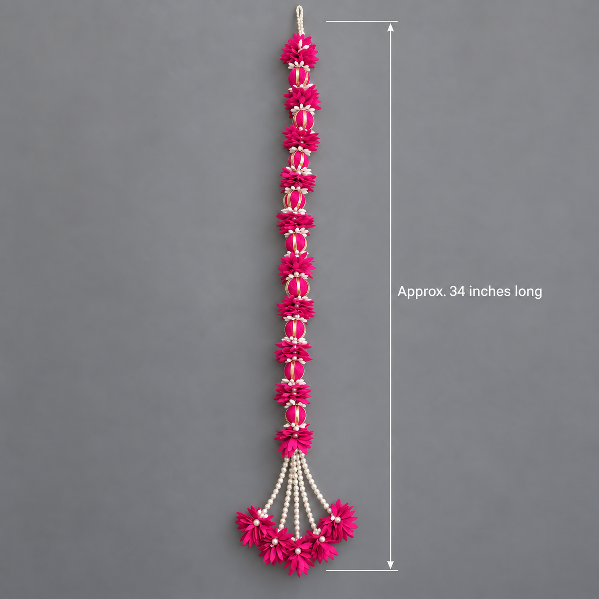 Bright pink floral hanging — approximately 34 inches long