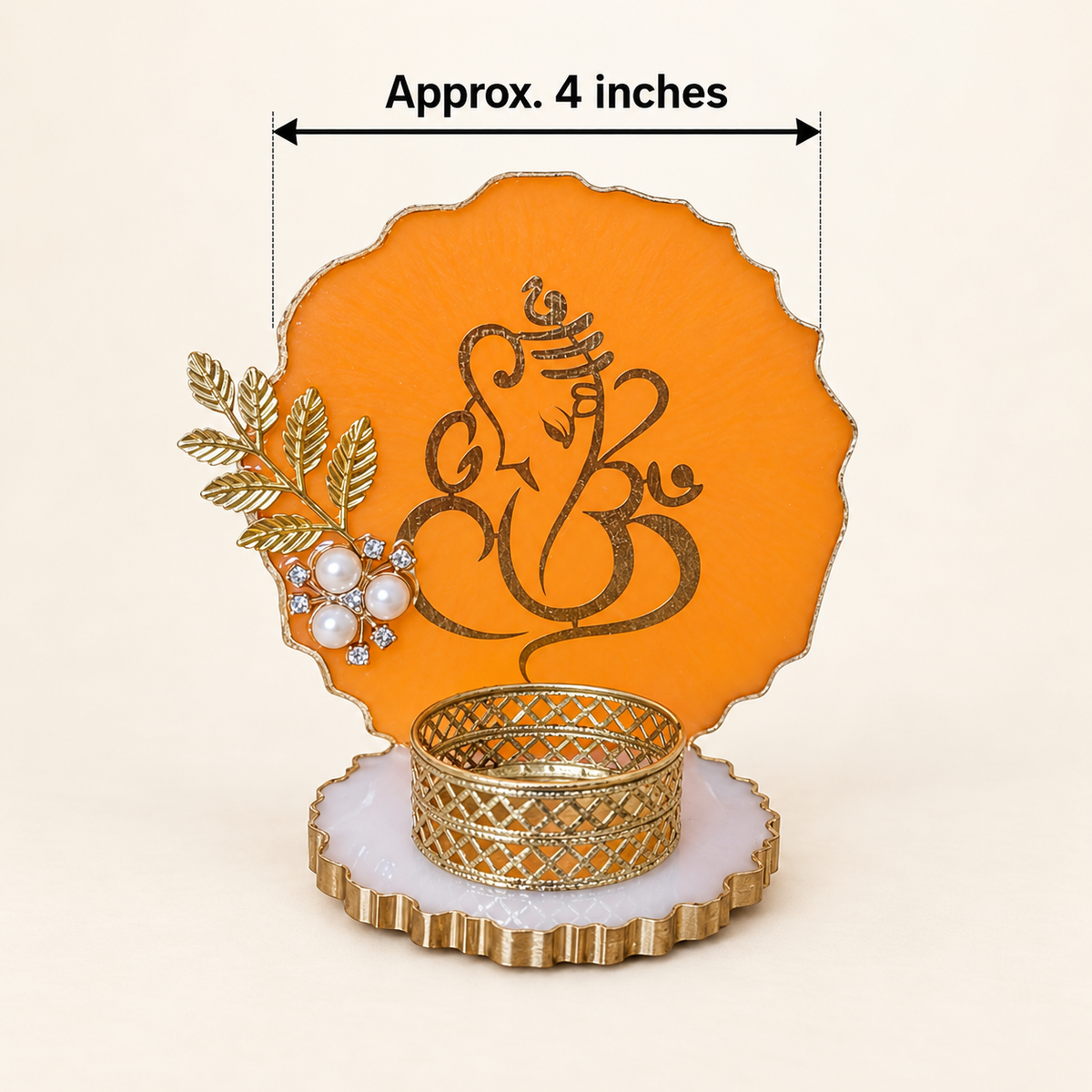 Ganesha resin tealight holder, upper panel approximately 4 inches across