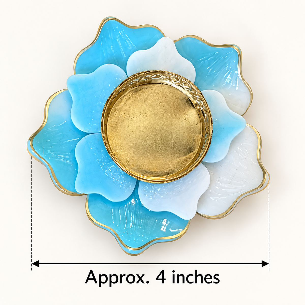 Layered flower resin tealight holder showing approximate 4-inch width