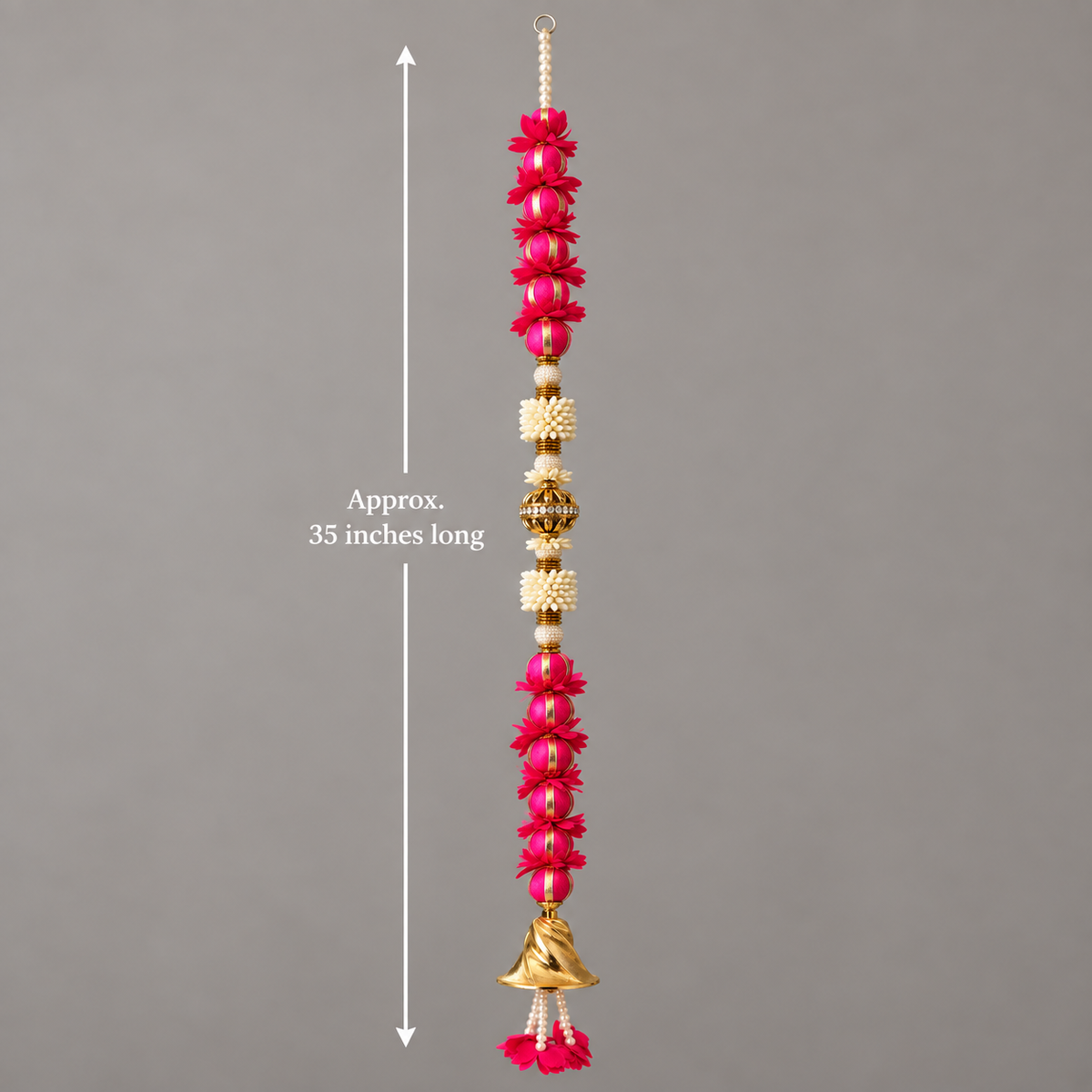 Pink and cream hanging — approximately 35 inches long