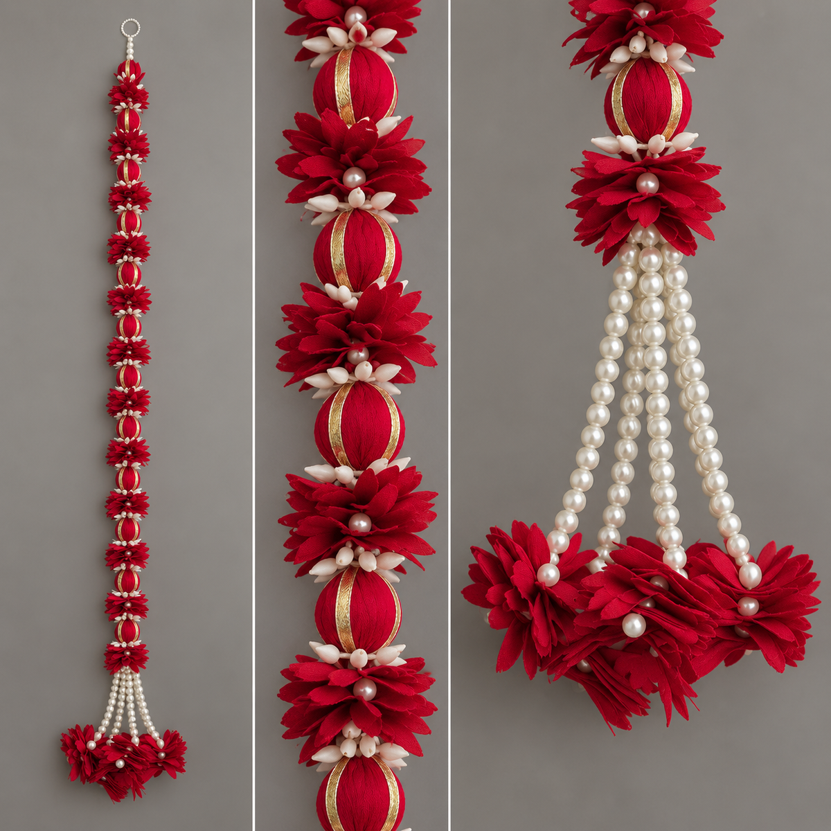 Red floral hanging detail view